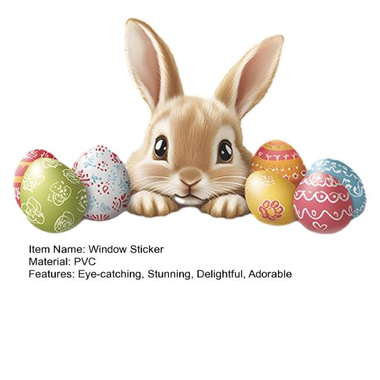 Easter Window Clings Cute Bunny Eggs Spring Window Decals Reusable PVC Stickers for Holiday Spring Party Home Office School Decor