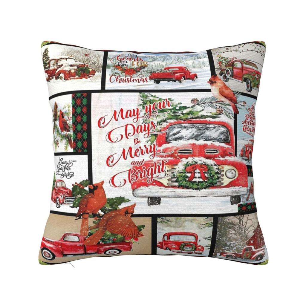 Christmas Festive Vintage Red Trucks And Tree Pillow Cover Pillow Case For Party Home Decor Cushion Cover Soft Pillowcases Gift