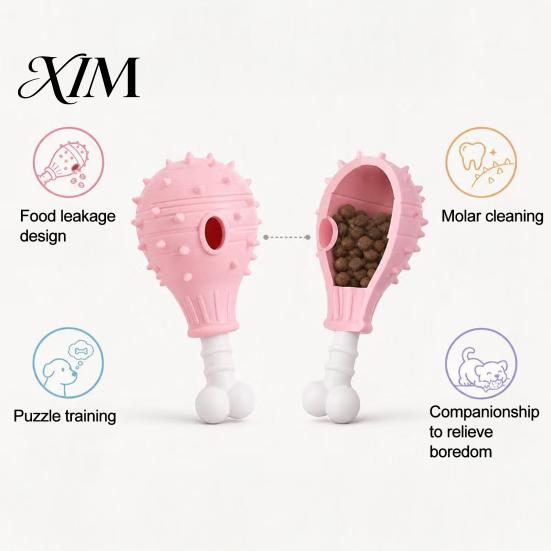 Pet Enrichment Toys Dog Treat Dispenser Toy, Spiky Chicken Leg Chew Rubber Interactive Foraging Games for Pets Puzzle Feeder Aggressive Chewers,