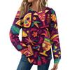 Женская мода Свободный топ с длинным рукавом и карнавальным принтом, с круглым вырезом, повседневный
