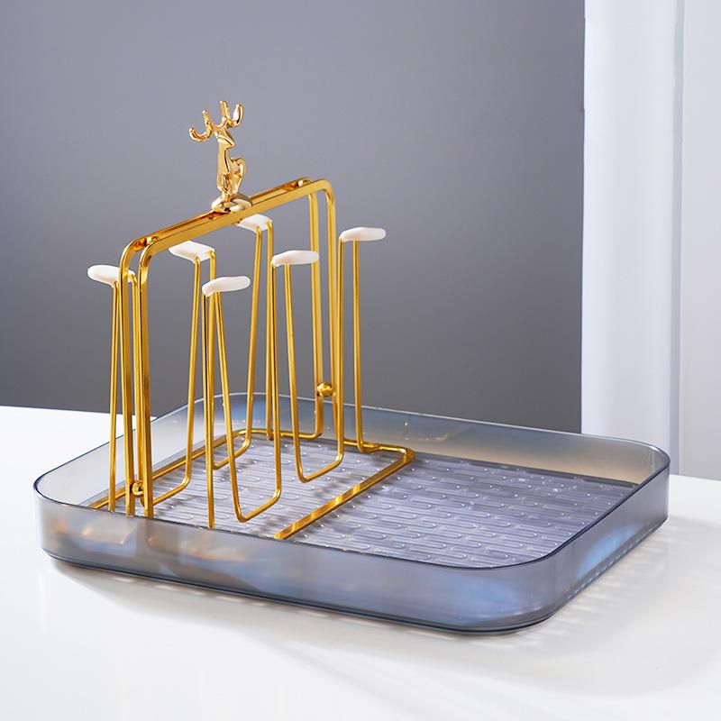 Набор стеклянных чашек, полка для сушки чашек, прозрачный ледниковый стакан для воды, держатель для чашек, украшенный рождественским оленем