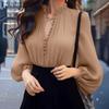 ZANZEA Women Fashion V-Neck Lantern Long Sleeve Ruffle Buttons Shirts