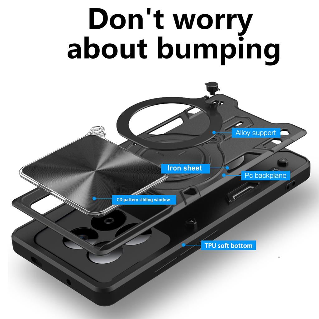 For Xiaomi Redmi Note 15 Pro 5G (Global) Case TPU + PC Phone Cover with Kickstand , Slide Lens Window