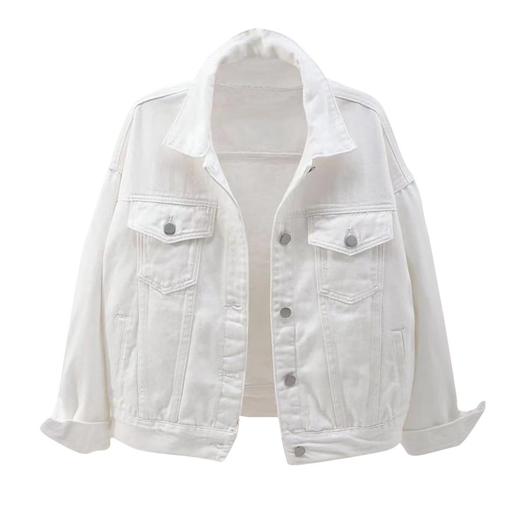 Женская повседневная однотонная укороченная джинсовая куртка с длинными рукавами