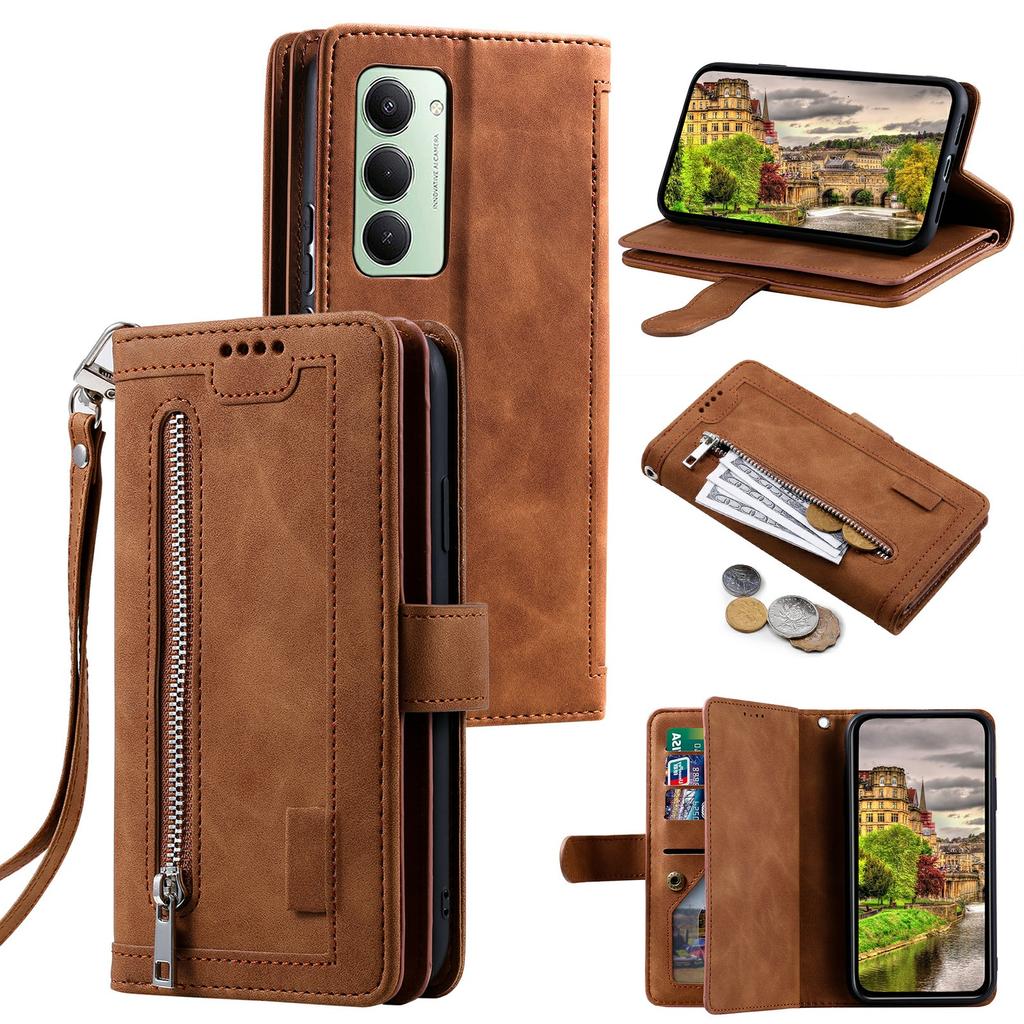 For Xiaomi Redmi 15 5G (EU) (171mm)/4G (EU) (171mm) Case 9 Card Slots Zipper Wallet PU Leather Phone Cover with Wrist Strap