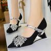 Туфли корейский стиль высокий каблук танкетка туфли стразы бант женская обувь роскошные банкетные туфли острый носок женские каблуки 6 см