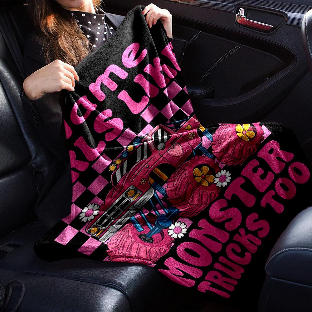 Custom Name Truck Theme Printed Blanket - Perfect for Couch, Bed, Travel & Outdoor Use | Machine Washable, Cozy & Durable.