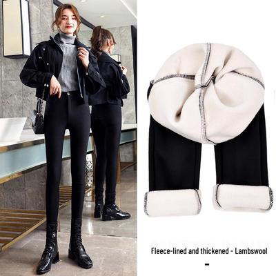 Женские черные леггинсы Kitten Magic - Очень толстые осенне-зимние леггинсы из овечьей шерсти