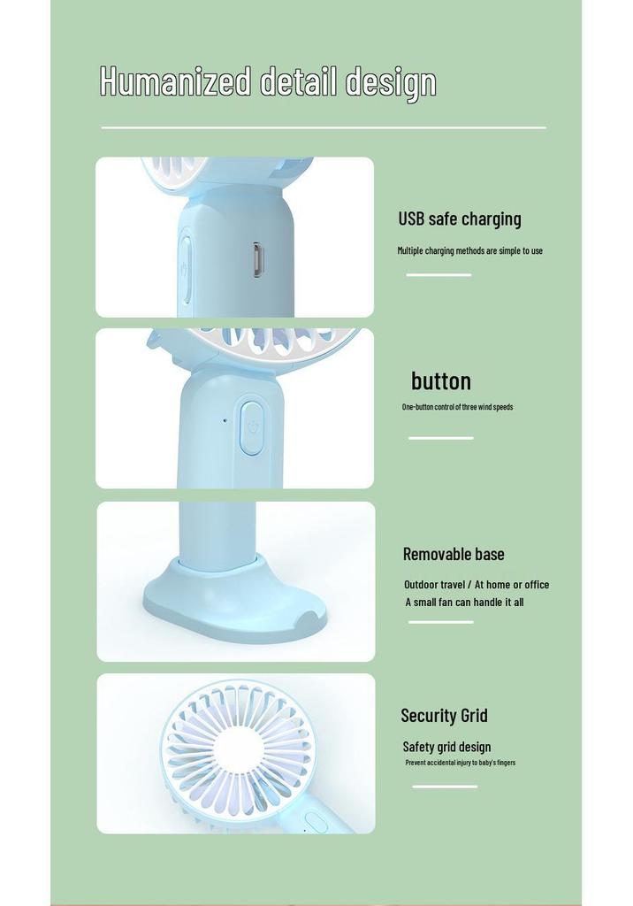 Portable Silent Desktop Fan: Handheld, Rechargeable, 3-Speed, Customizable, Powerful Wind for Dormitories