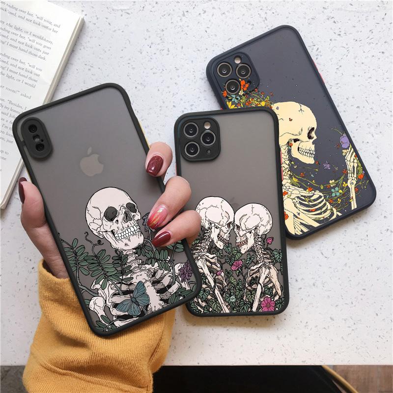 Fashin Skeleton Skull Butterfly Flowers Pattern Phone Case For iPhone 16 15 XR X XS 14 11 12 13 Pro MAX 7 8 Plus SE2 Back Covers