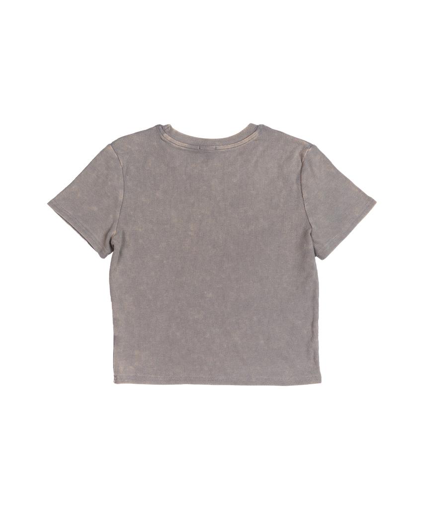 CREAM SODA LAB Pigment Ribbed Slim Crop Short Sleeve T-Shirt Khaki