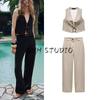 Spring and Summer New Women's Clothing Beaded Bows Linen Blended Vest 8222939 Wide Leg Pants 8017939