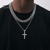 Men Necklace Sparkling Rhinestones Pendant Sweater Chain Hip Hop Style Titanium Steel Charm Necklace Jewelry Gift