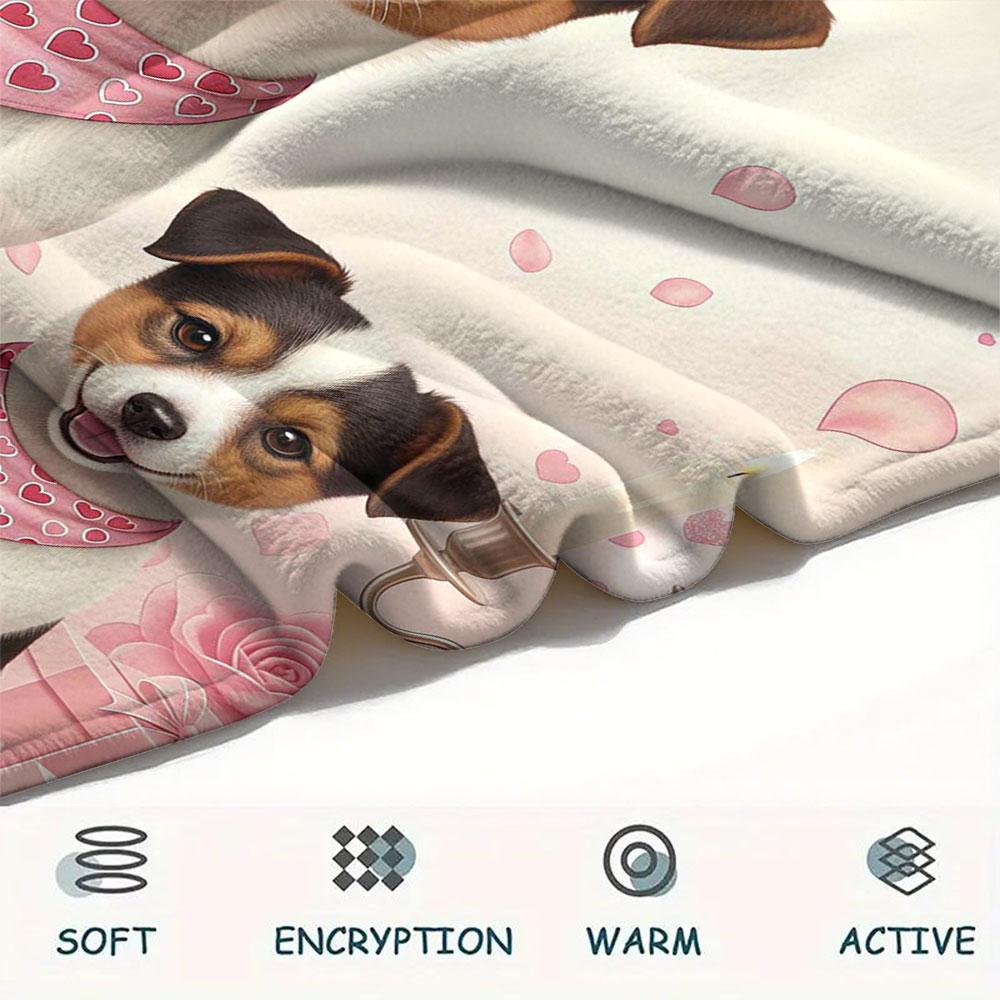 1Pc Cutetwodogs Print Flannel Blanket, High quality Comfortable for All Seasons, Home Decor, Warmth and Comfort, Perfect for Christmas Gifts