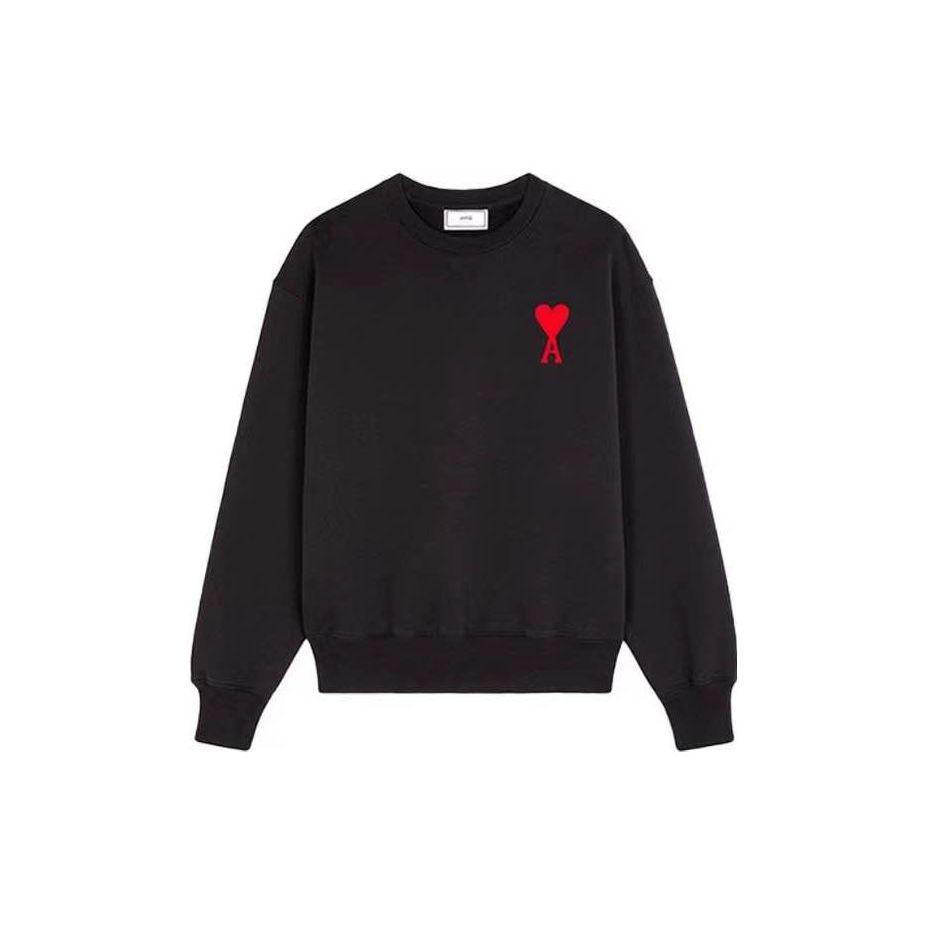 Amiparis Heart Embroidery Pullover Long Sleeve Sweatshirt Men sweatshirt Black SPEUSW022747-001