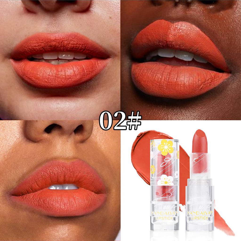 Цветочная дымка Прозрачный тюбик Матовая нюдовая помада 12 цветов Водостойкая Сексуальные конфетные цвета Водостойкая Невыцветающая антипригарная помада Стойкая помада