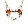[R3830] - Cognac Amber 'Inspiration' Silver Necklace - 20x14 Mm (heart-dolphins)