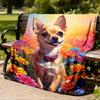 1pc Floral Garden Dog Outdoor Soft Polyester Flannel Throw Blanket Versatile for All Seasons , Soft , Cozy , Warm All Season Quilted Throw ,