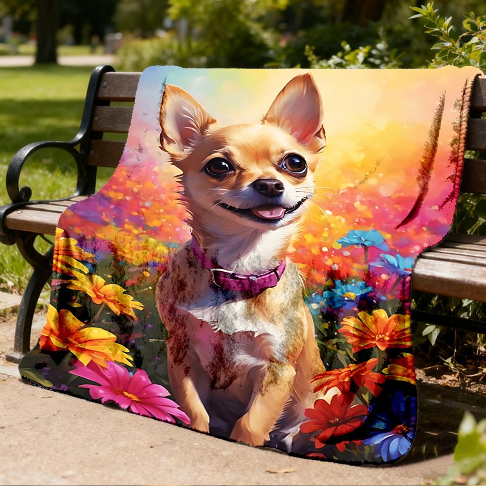 1pc Floral Garden Dog Outdoor Soft Polyester Flannel Throw Blanket Versatile for All Seasons , Soft , Cozy , Warm All Season Quilted Throw ,