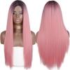 Длинный прямой парик из синтетических волос розового цвета для женщин, натуральный парик со средней частью для девочек, термостойкое волокно, натуральный парик