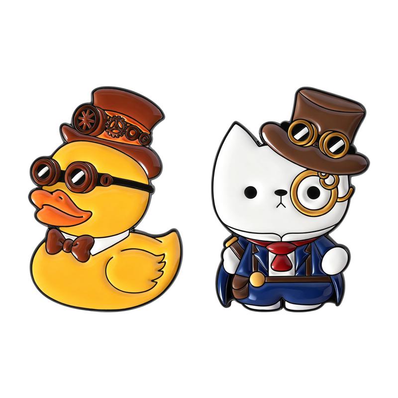 Steampunk Enamel Pins Fun Cute Cat Duck Brooches Lapel Badges Cartoon Cool Animal Jewelry Gift for Kids Friends