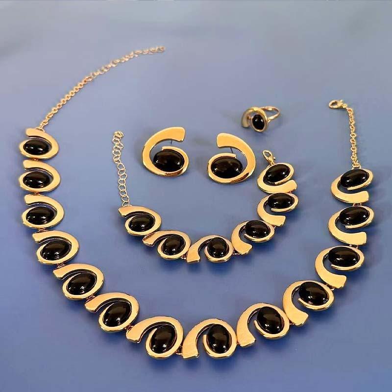 Винтажный спиральный кулон-улитка, браслет, кольцо, серьги-пусеты, набор из 4 предметов, изысканные роскошные шармы, ювелирные изделия, похвала