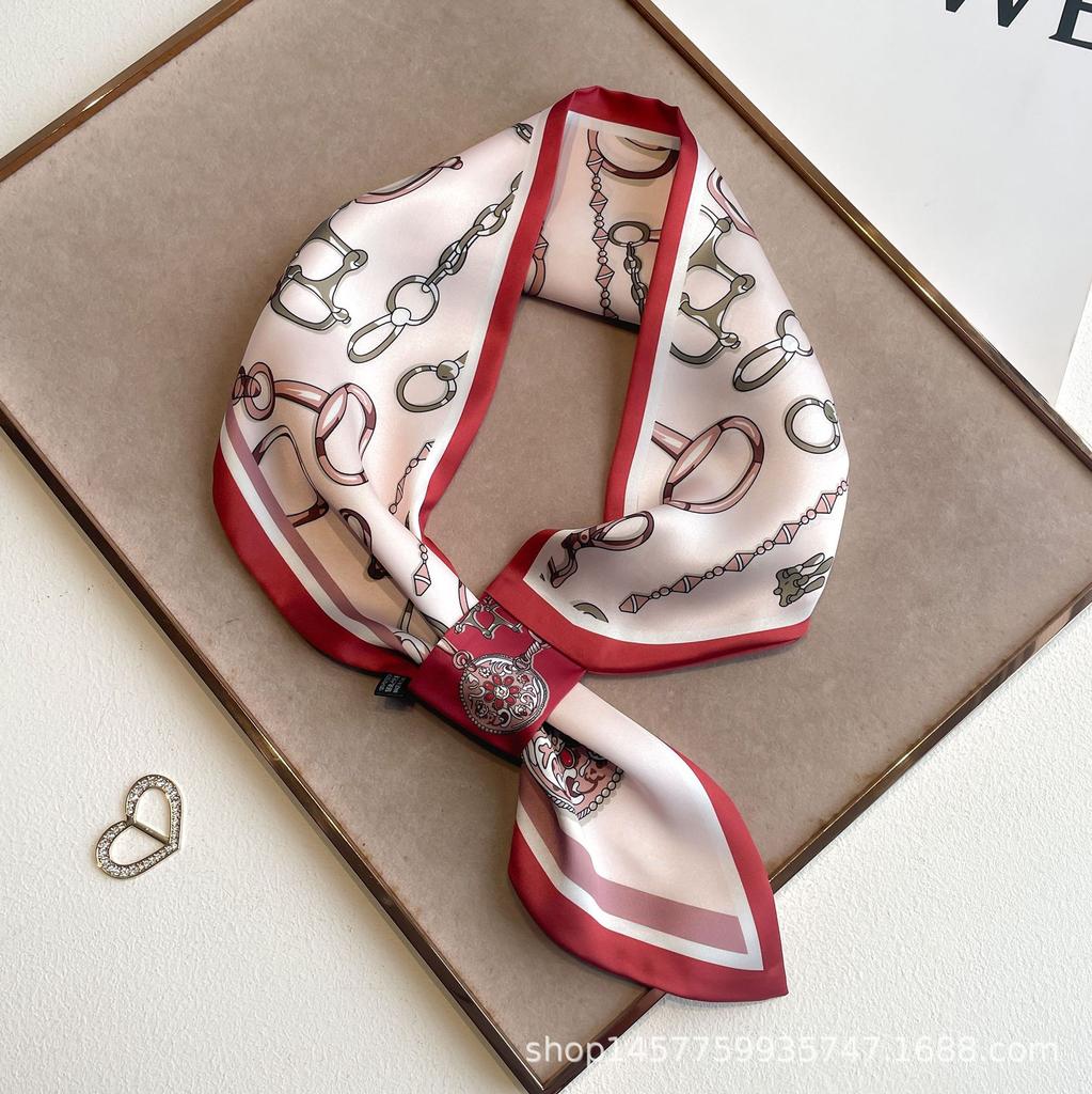 Silk Scarf Small Long Square Scarf Women'S High-End Neck Protection Scarf Professional Matching Shirt Scarf
