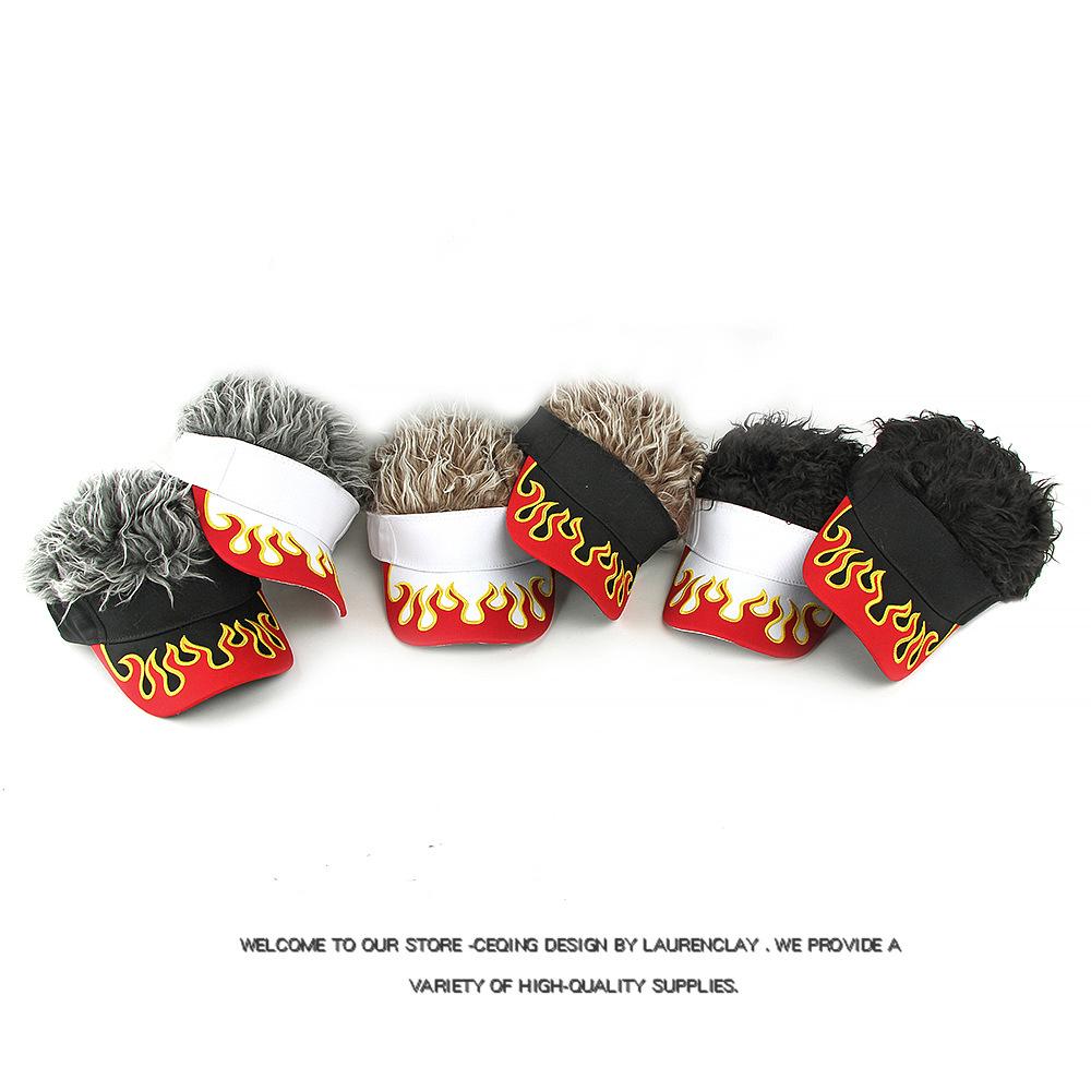 Autumn Winter Hat Men Women Wig Hat Funny Hat Cap Embroidered Flame Baseball Cap