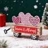 Valentine's Day Love Heart Car Ornament Farmhouse Rustic Handcrafted Wooden Heart Shape Car Table Sign Holiday Party Desktop Decoration