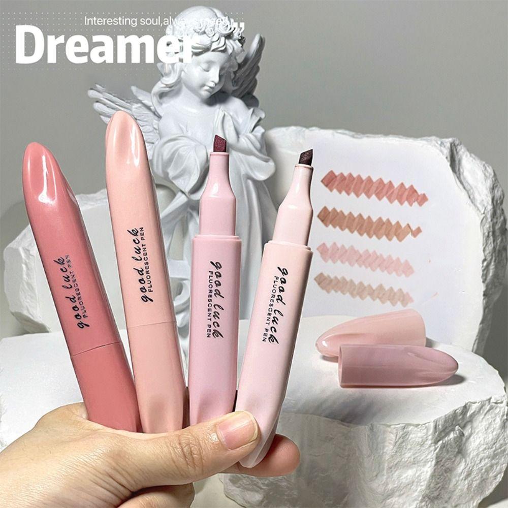 4Colors/Set Double Head Morandi Highlighters Morandi Color Fluorescent Pen Students Gift