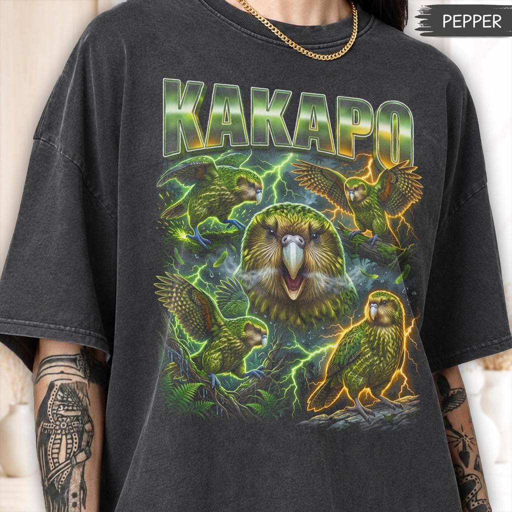 Kakapo Shirt, 90s Bootleg Rap Tee, Owl Parrot Graphic T-Shirt, Flightless Avian Lover Gift