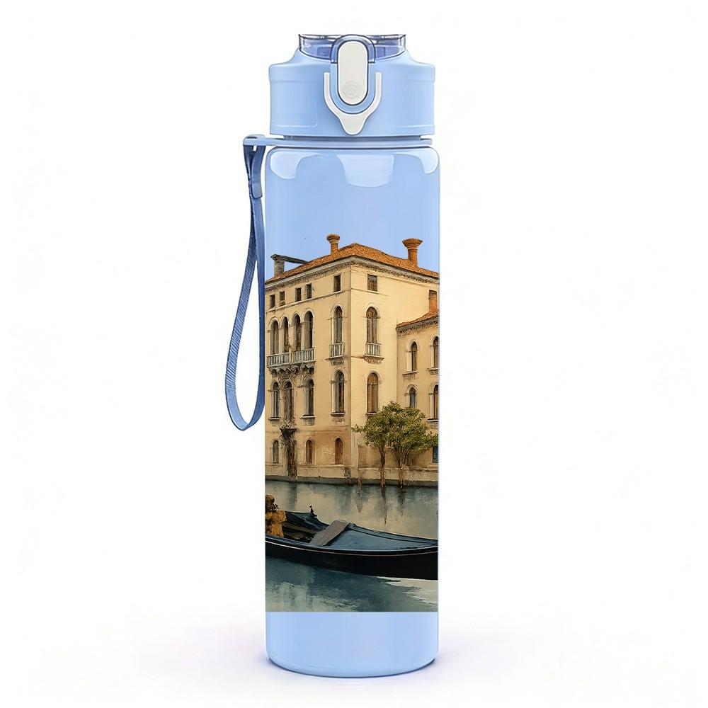 1PC Venice Canal Vintage Watercolor 750ml Color Plastic Sports Water Bottle Leakproof Flip Straw Lid For Sports Office Home Use