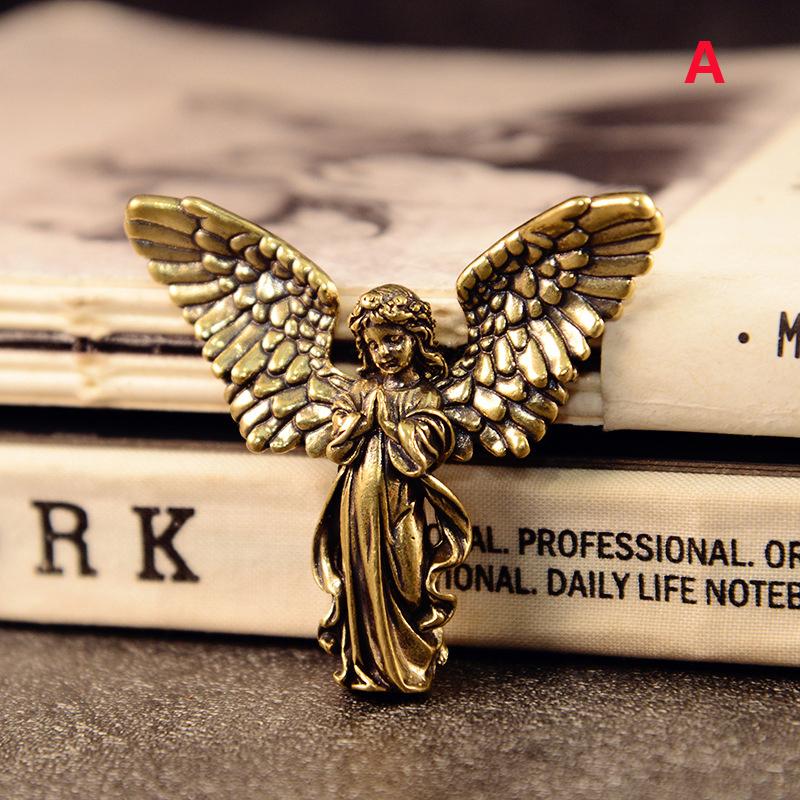 Vintage Brass Blessed Guardian Angel Figurines Miniatures Desktop Ornaments Lovely Small Statue Home Decoration Crafts