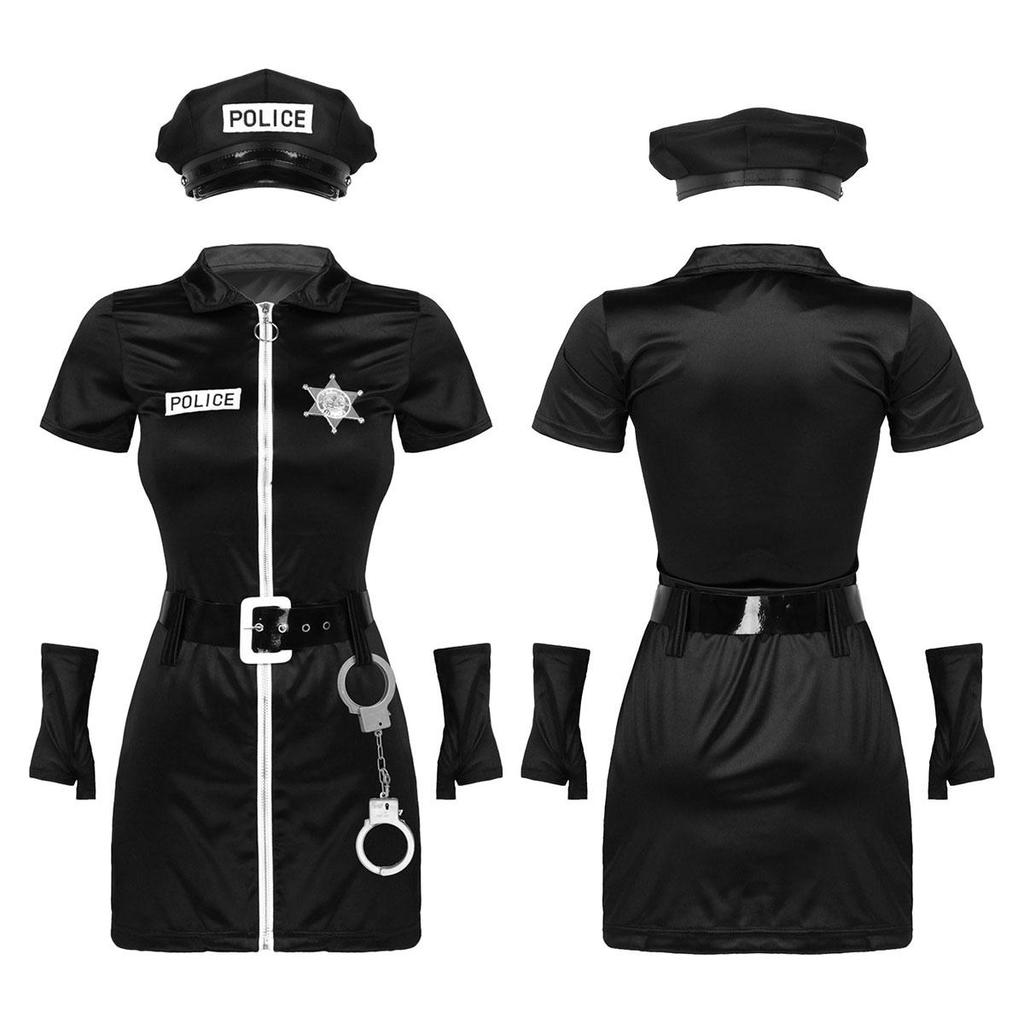 6Pcs/Set Women Police Costume Cosplay Uniform Cosplay