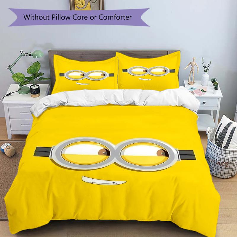 Minion Adventure Print 3Pcs Bedding Setduvet Cover With 2 Bedropillowcase Home Birthday Gift