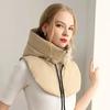 Зимние ультралегкие пуховые хлопковые шапки с капюшоном для женщин и мужчин, однотонные теплые шарфы, шапки для защиты шеи и ушей, застегивающиеся на молнию, шаль, шарфы
