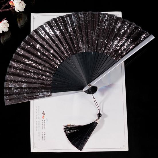 Bamboo Folding Fan with Tassels Hollow Ribs Portable Summer Hand Held Fan Decoration Dance
