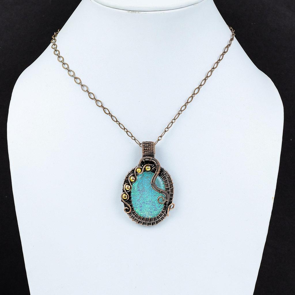 Синий австралийский тройной опаловый драгоценный камень, ювелирные изделия из чистой медной проволоки, обернутый кулон ручной работы