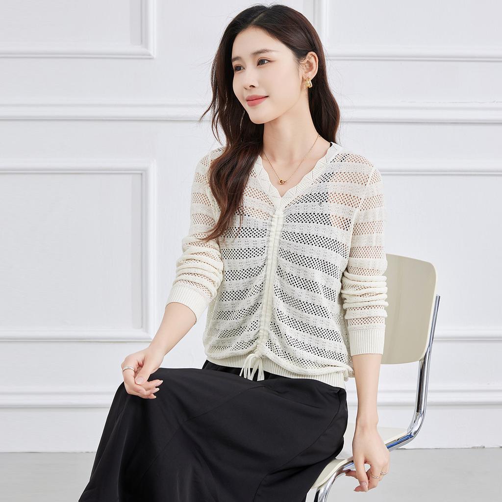 Hollow knit sweater for spring fashion, age reduction, casual, versatile women's top