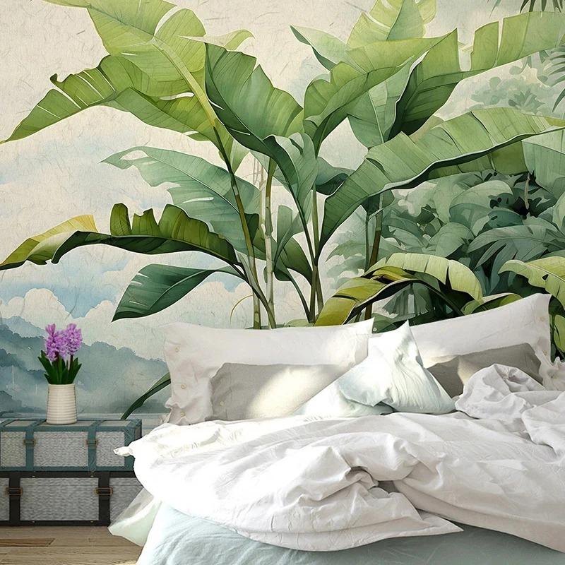 Nordic Retro Wallpaper Hand Painted Tropical Plants Leave Wall Mural Living Room Bedroom Wallpaper Home Decor Fresco