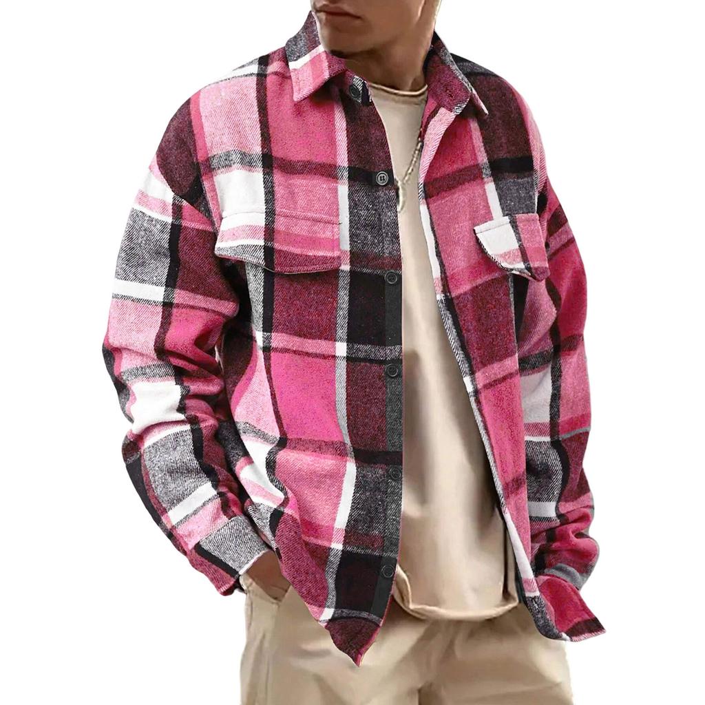 Men's Flannel Shirts Button Down Plaid Shirt Long Sleeve Collared Shirts Jacket Casual Fashion Shacket With