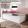 Sofa Bed 90*200, with Multi-Socket Outlet and Multiple Storage Compartments, Light Strip, Hydraulic, Solid Wood, Single, Multifunctional Wooden, White
