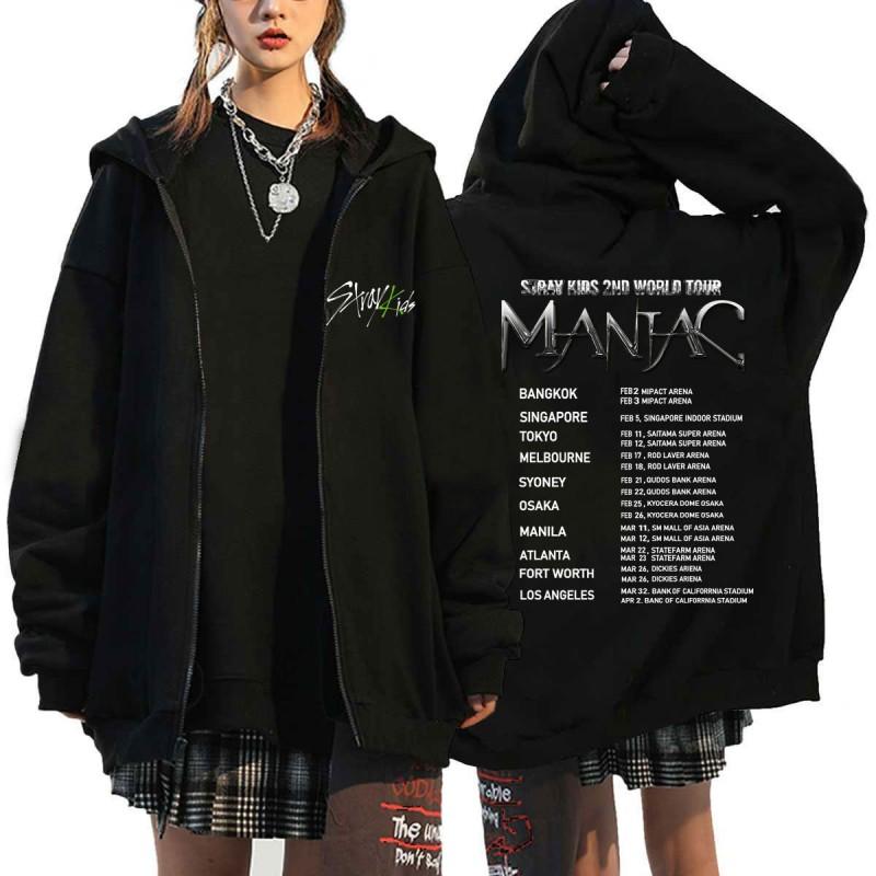 Stray Kids Inspired Harajuku Print Hooded Zip-Up Sweatshirt Loose Fit Cotton Pullover Teens Men