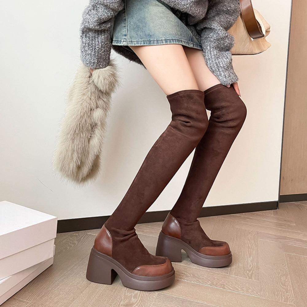 Сапоги выше колена, сапоги выше колена, женские сапоги на толстой подошве, модные сапоги на высоком каблуке, эластичные сапоги Botas De Mujer