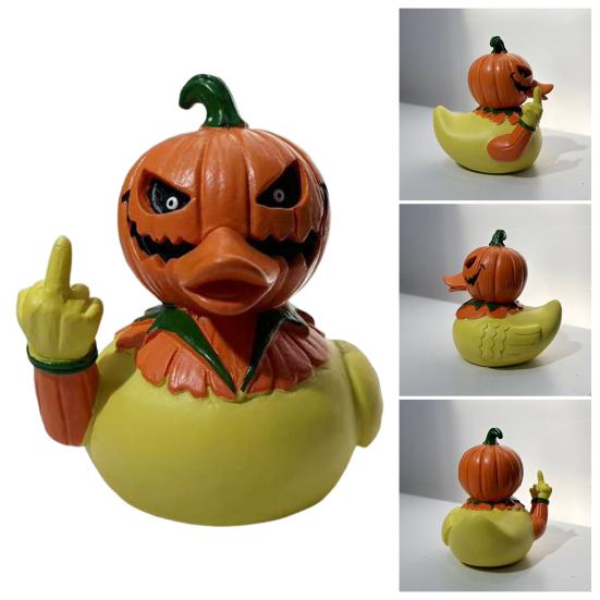Pumpkin Head Duck Figurine Halloween Duck Decoration Resin Flip-off Duck Tabletop Ornament for Mantel Home Parties Centerpiece