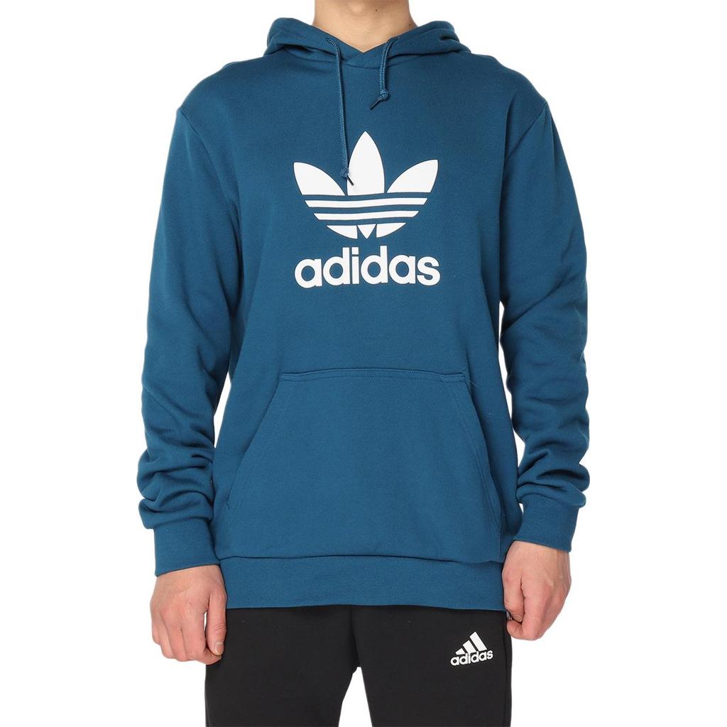 Adidas Originals Series Trefoil Printed Sports Pullover Hoodie Men Daily Casual Long Sleeve Comfort Tops Indigo DV1504