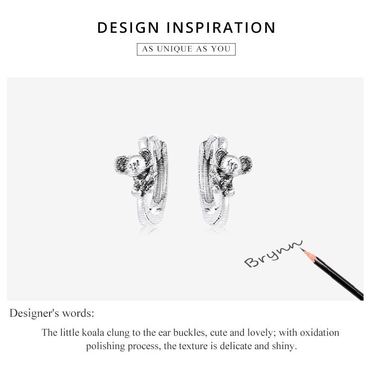BAMOER стерлингового серебра 925 пробы 1 пара текстурированных ленивых милых серег-гвоздиков с изображением коалы для женщин элегантные изящные ювелирные изделия