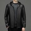Men's Leather Jacket Spring and Autumn New Coat Business Casual Hooded Genuine Leather Sheepskin Dad Jacket