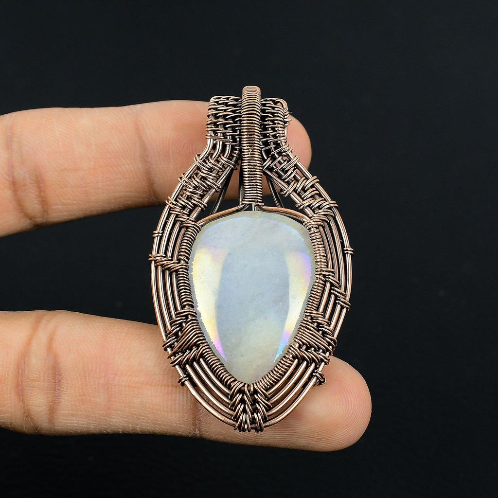 Moonstone 999 Copper Wire Wrapped Pendant, Handmade Gemstone Pendant, Gift For Mom Antique Jewelry