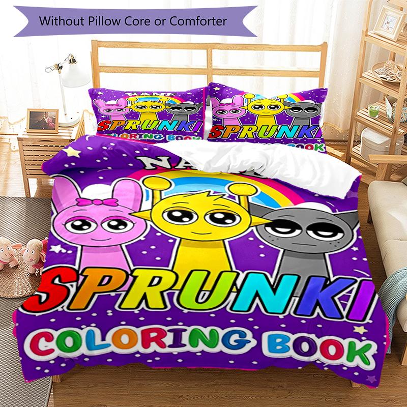 3pcs Custom Name Sprunki Bedding Set Duvet Cover Closure Includes 1 Duvet Cover & 2 Pillowcases, Soft and Comfortable for All Seasons.